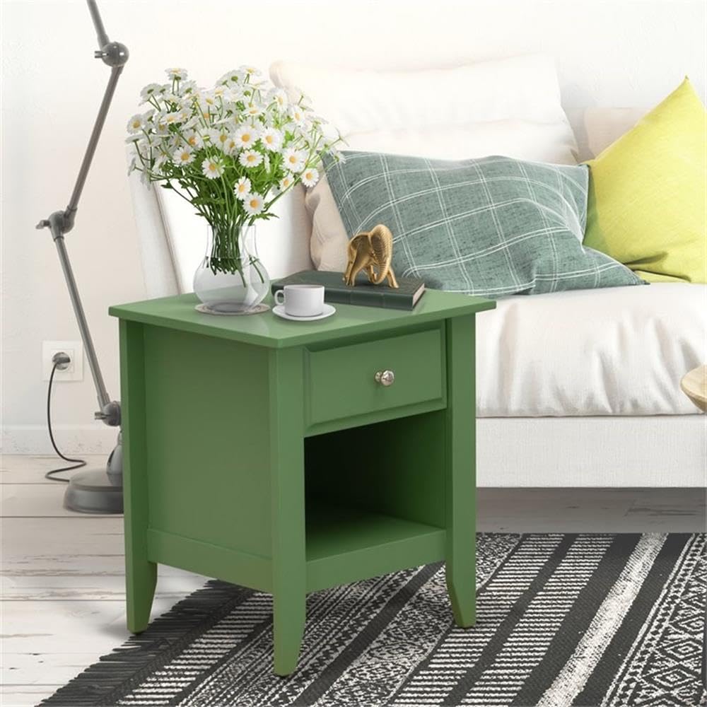 East West Furniture GA-12-ET Gallatin Night Stand - Rectangle Bedside Table with a Drawer for Bedroom, 18x21 Inch Inch, Clover Green